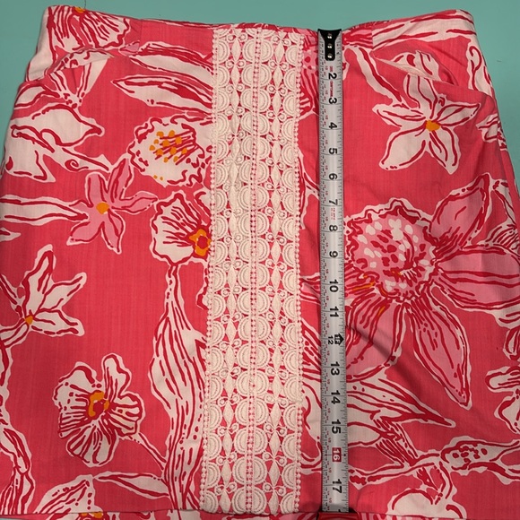 Lilly Pulitzer Pink Floral Mini Skirt with White Lace - Picture 5 of 8